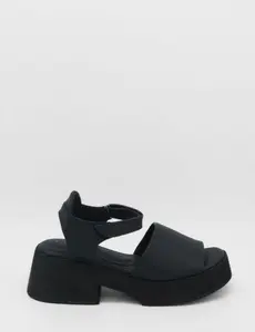 Stivali Venusta clog platform strap sandals in black leather womens shoes