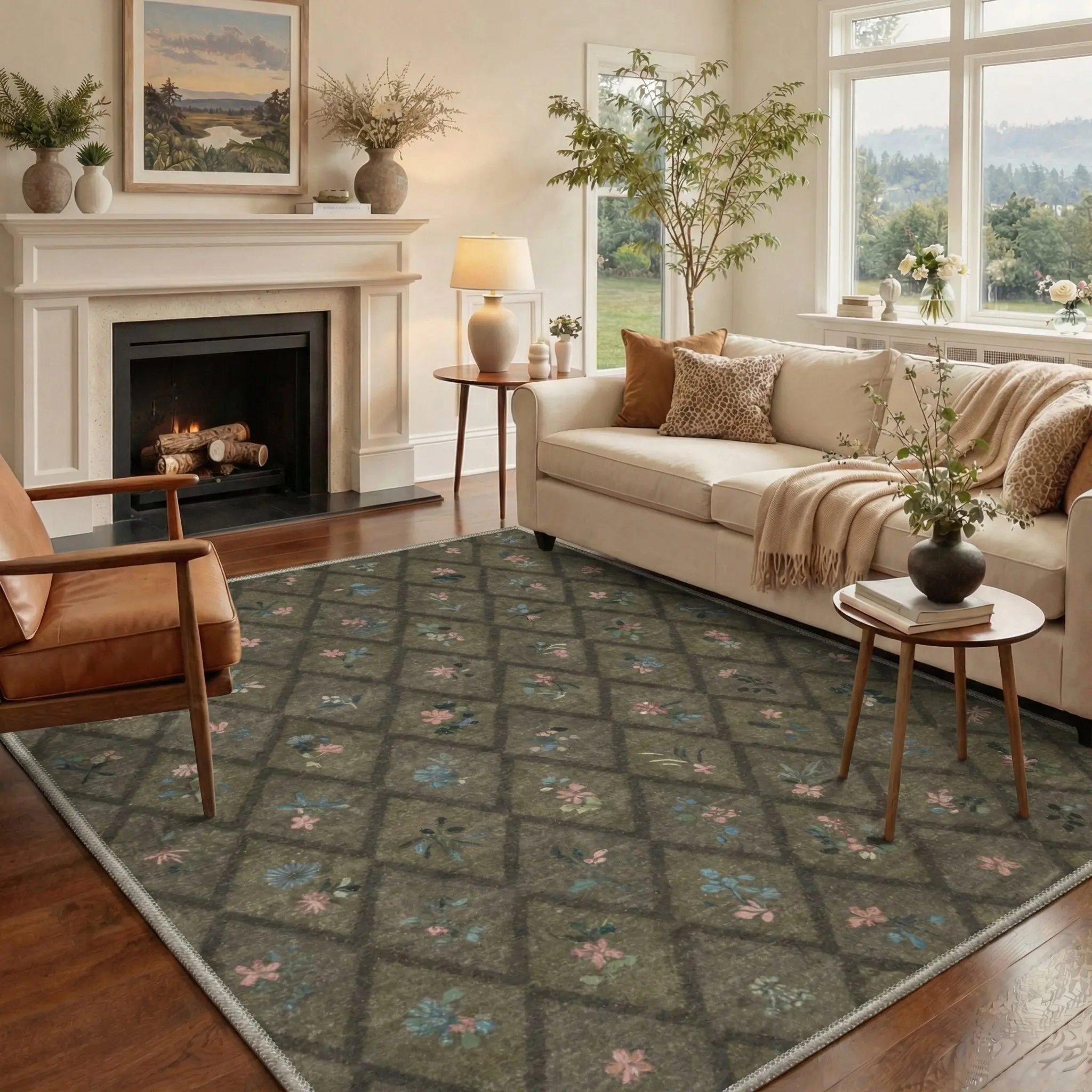 【Back To School】GENIMO Area Rug – Pet Friendly, Non-Slip, Soft, Machine Washable Floor Rug, Home Carpet Ideal for Living Room, Bedroom, Kitchen, Hallway, Stylish Interior Decor ,ARP1970-PETAL