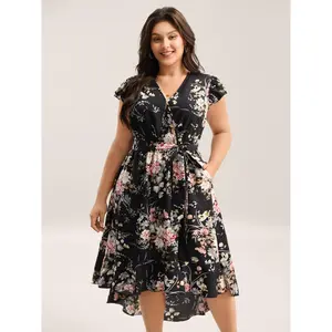 【Summer Turn-Up】【Vacation Midi-Dress】 Bloomchic Midnight Blooms Wrap A-Line Midi Dress 2026 Summer Pick for Mother's Day