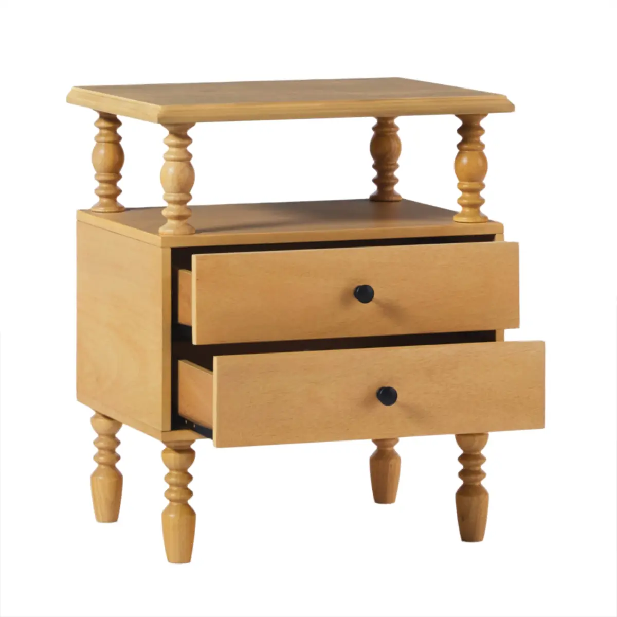 Walker Edison 2-Drawer Rectangular Wooden Spindle Base Nightstand - Antique Look Solid Wood-Wood Veneer-MDF, Single Unit for Farmhouse Modern Bedroom, 26"H x 17"W x 22"L, 36 lbs, EZ Setup with Pre-Assembled Components, Natural Finish, Assembly Required