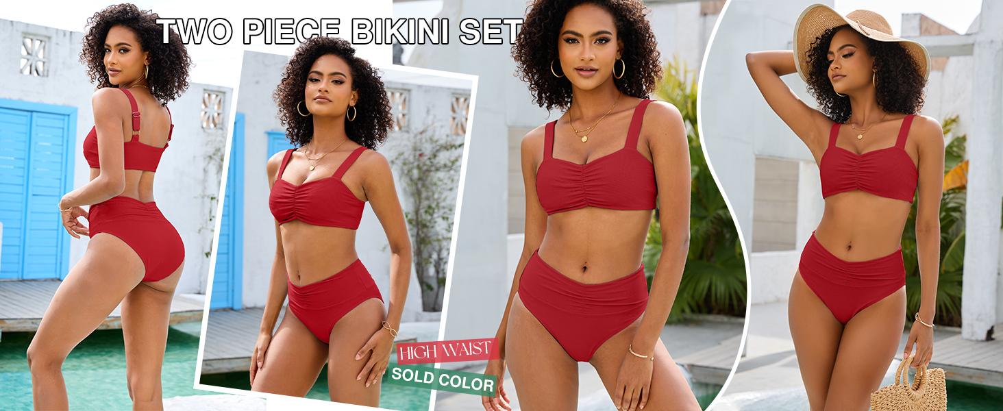 ANRABESS Bathing Suit for Women Tummy Control Bikini Set 2026 Beach Front Ruched Mid Waist Swimsuit with Adjustable Straps SpringStatements ANRABESS Bathing Suit for Women Tummy Control Bikini Set 2026 Beach Front Ruched Mid Waist Swimsuit with Adjustable Straps SpringStatements