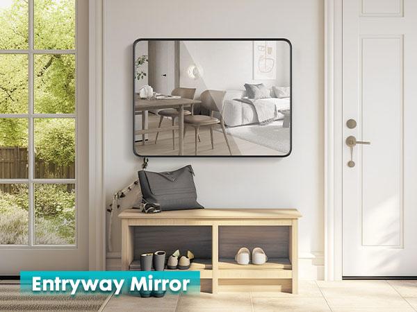 Bathroom Mirror Vanity Mirror for Wall, Aluminum Alloy FramedFarmhouse,Anti-Rust,Tempered Glass, Rounded Rectangle,Hangs Horizontally or Vertically