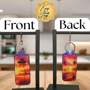 Tropical Sunset Chapstick Holder Keychain – Double Sided Beach Design