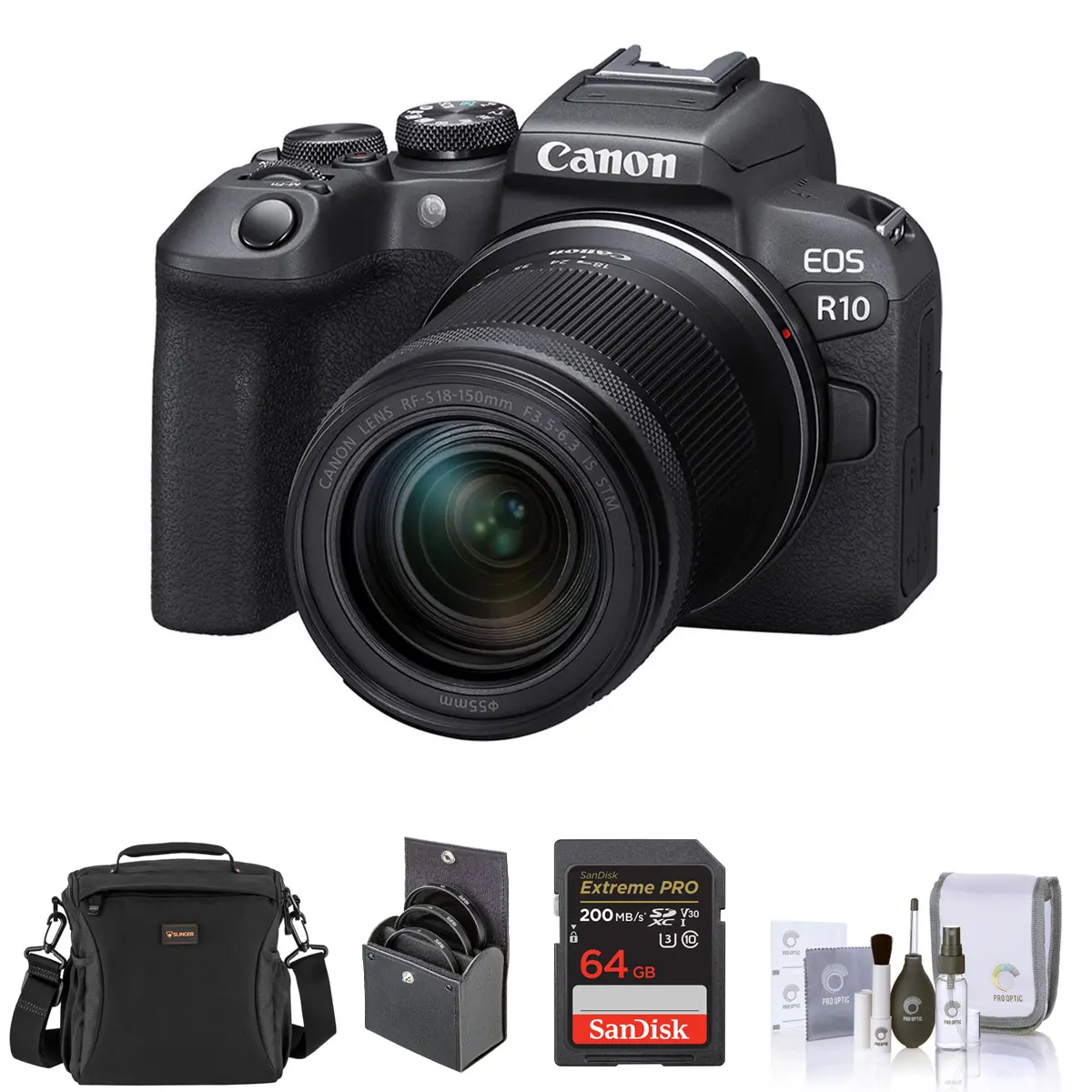 Canon EOS R10 Digital Mirrorless Camera with RF-S 18-150mm f/3.5-6.3 IS STM Lens, 3" LCD, CMOS Sensor, Built-In Li-Ion Battery, 55mm Filter Kit, 64GB Memory Card, Shoulder Bag, Cleaning Kit