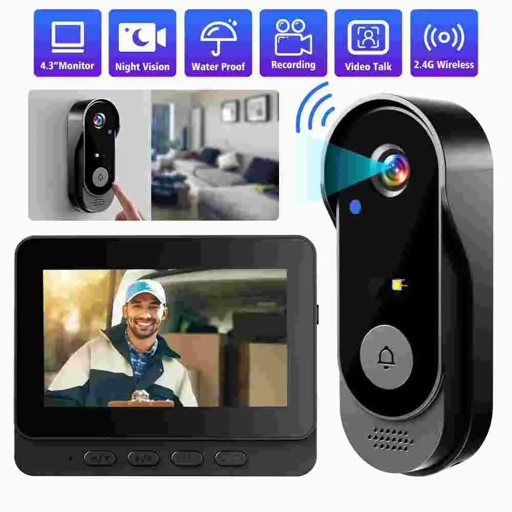 KEPEAK 1080P 2.4G Wireless Smart Visual Intercom Video Doorbell Camera with IPS Screen