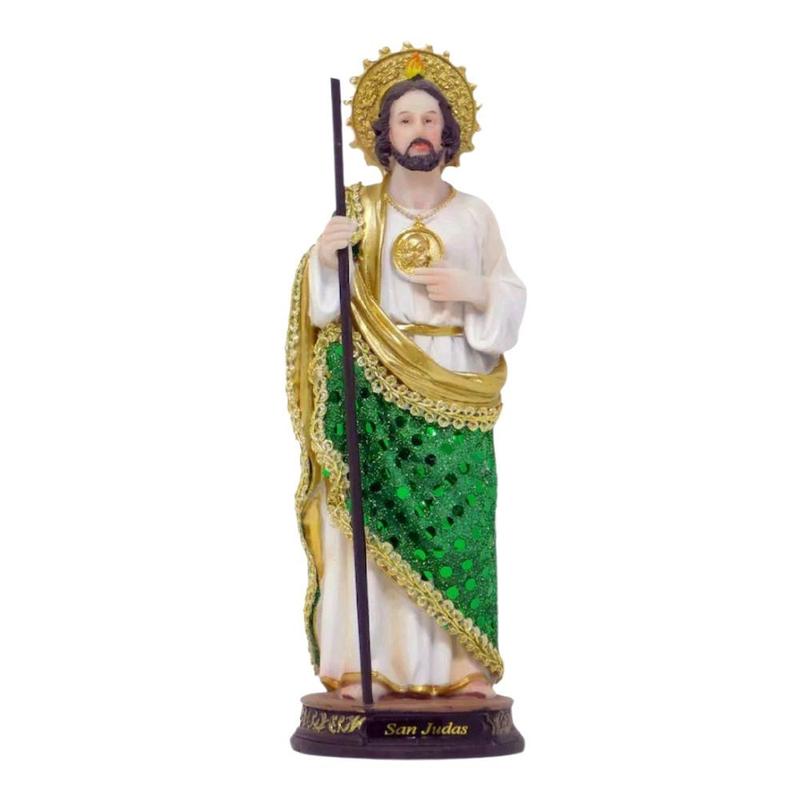 San Judas 8" Inches Tall Statue Vestido Tela Green and Gold Robe Religious Decor Saint Jude patron saint Religious Decor