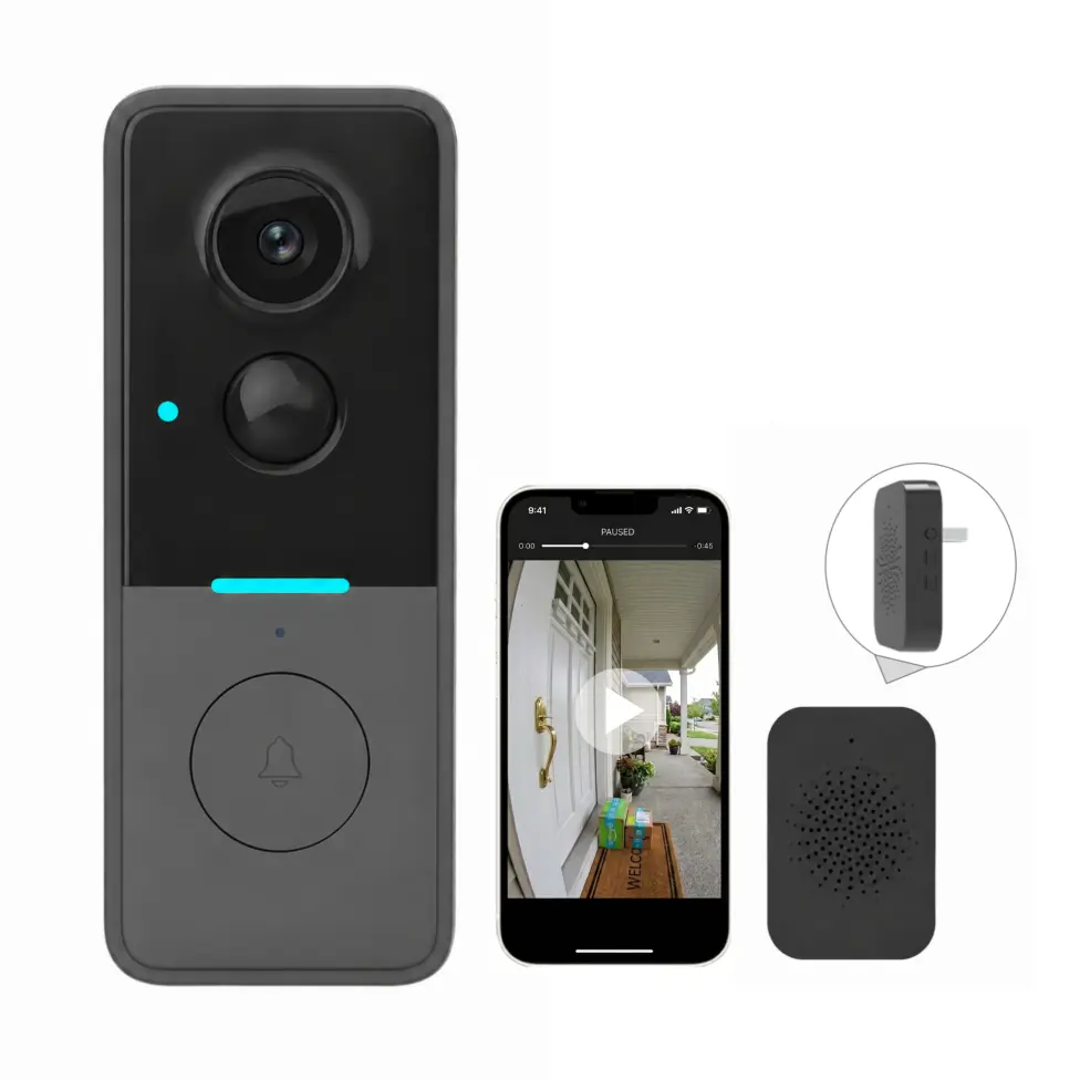 Doorbell Camera Wireless, Video Doorbell with Ring Chime, 1080P HD,  Battery Operated, Night Vision, 2-Way Audio, PIR Motion Detection, 2.4Ghz WiFi, IP66 Waterproof