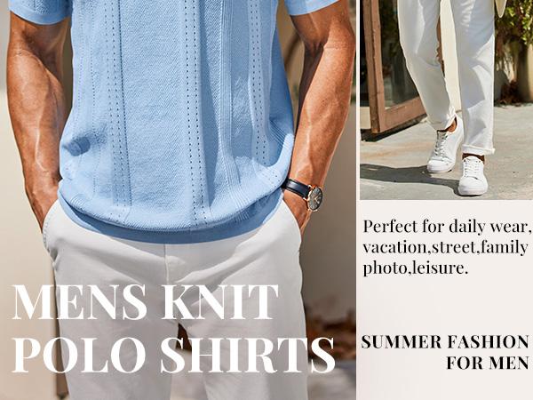 COOFANDY Mens Knit Polo Shirts Short Sleeve Collared Golf Shirt Hollow Out Textured T-Shirt Summer Fashion Tops