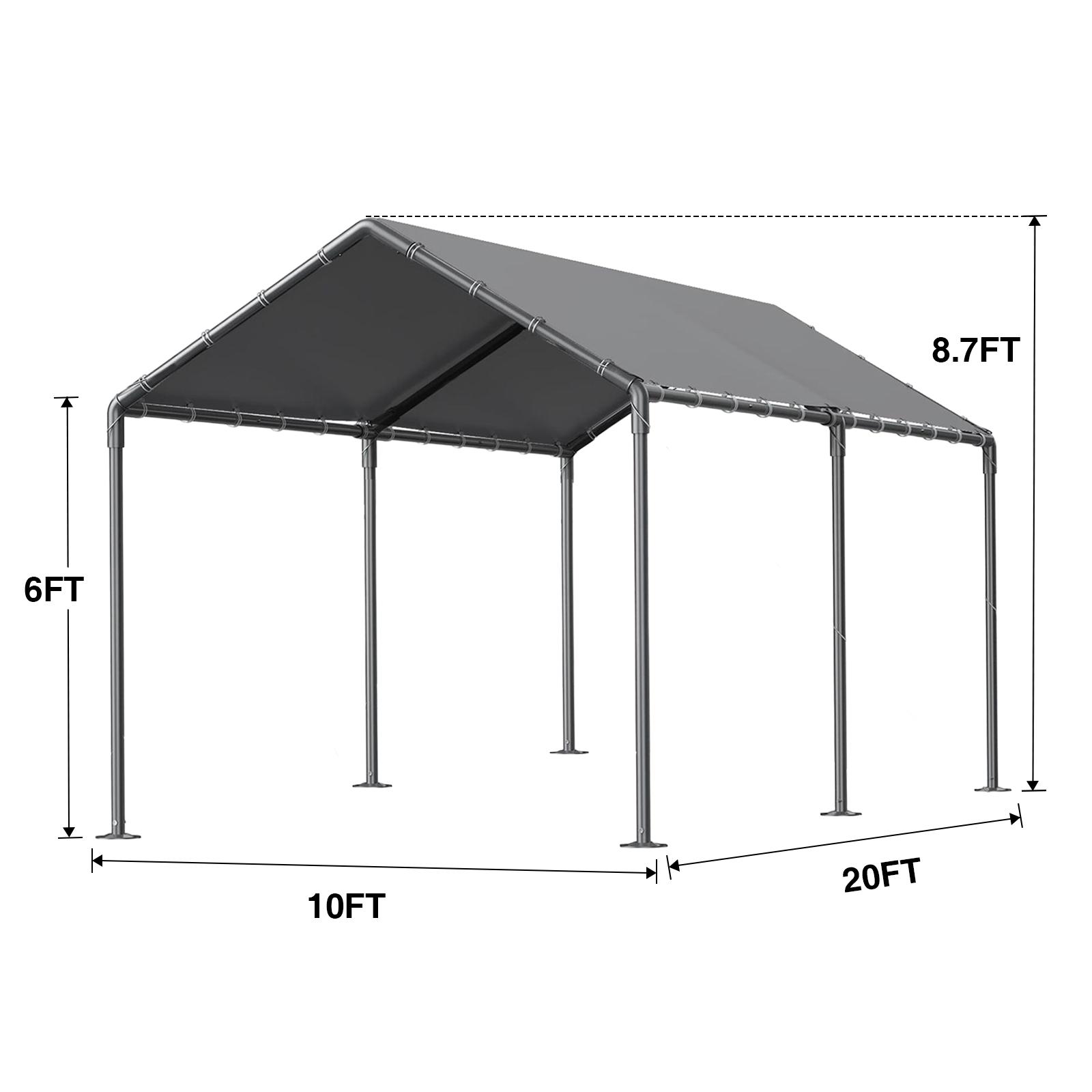 Grezone Canopy 10x20 Heavy Duty,Metal Carport Waterproof Carport Garage Tent Outdoor for Car Tuck Boat SUV Party Frame Steel Stability Protection
