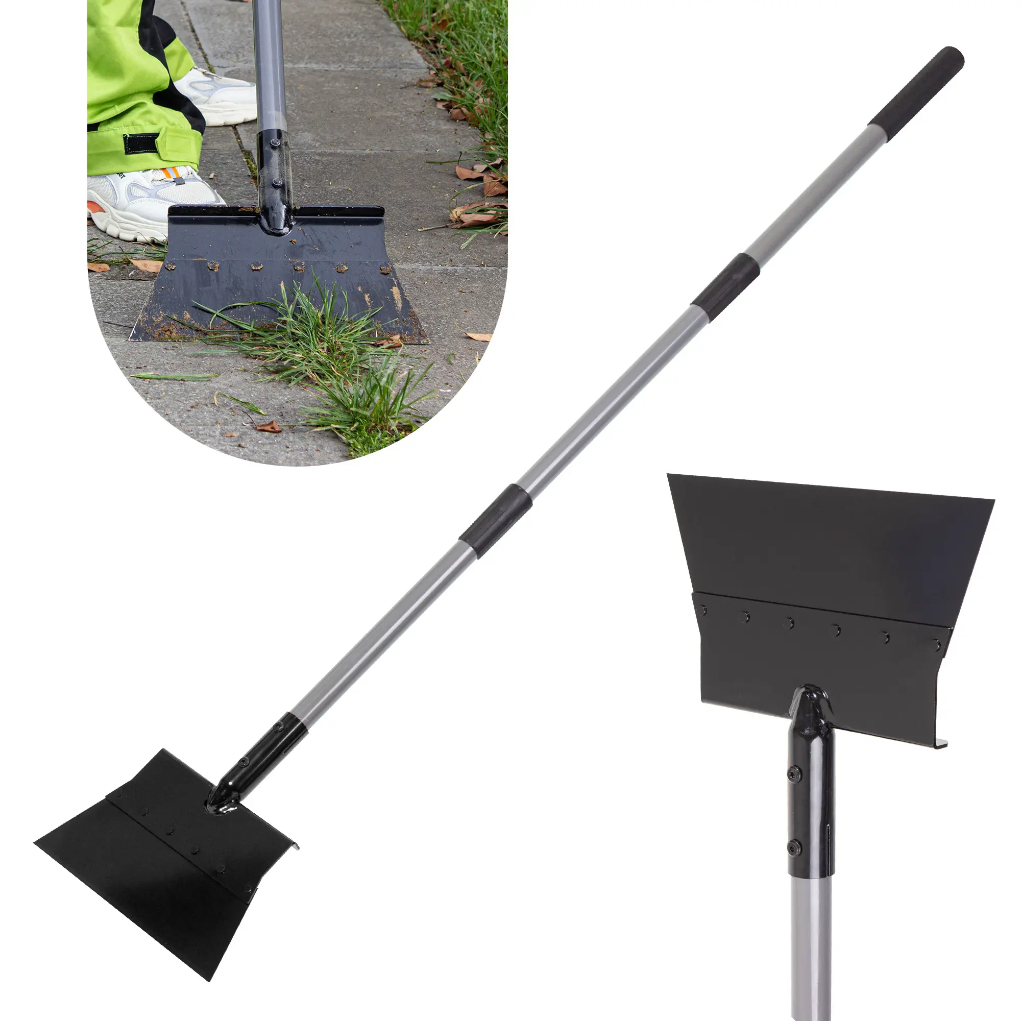 Suchtale Heavy Duty Garden Flat Shovel - Durable Metal Tool with 54-Inch Adjustable Long Handle, ft Pedal, Assembly Kit for Garden Edging, Sidewalk Cleaning, Weed Scraping, Patio Maintenance, Durable Metal Shovel