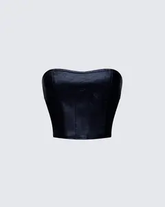 Novia Black Vegan Leather Corset Top