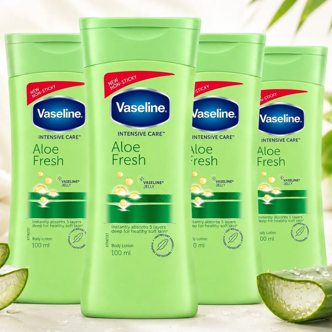 Vaseline Intensive Care Aloe Fresh Body Care Moisturizer Value Multipack Set - 100ml/3.4oz Non-Sticky Light Cream for Sensitive Skin & Teens, Daily Use, Deep Hydration with Aloe Vera, Restore Skin, Subtle Scent, Hydrating, All, Multipacks, Beauty Products