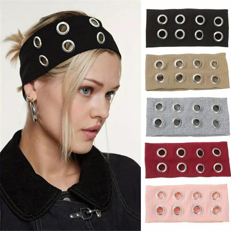 AWAYTR Y2K Punk Women Hollow Out Eyelets Elastic Headband Harajuku Fashion Wide Headband Elastic Head Bands Grunge Hairband for Women Girls TikTokShopBlackFriday