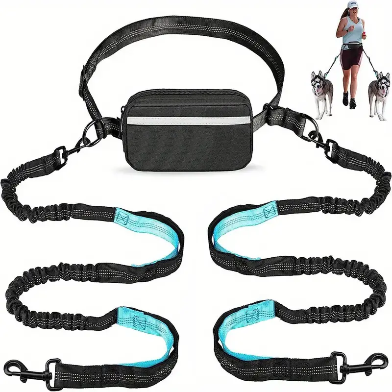 Hands-Free Dog Leash with Waist Pack - Adjustable Running Belt Bungee Leash & Zipper Pouch for Jogging Hiking with Your Dog True Hands-Free Freedom Shock-Absorbing Bungee Dual Padded Handles Reflective Safety Stitching