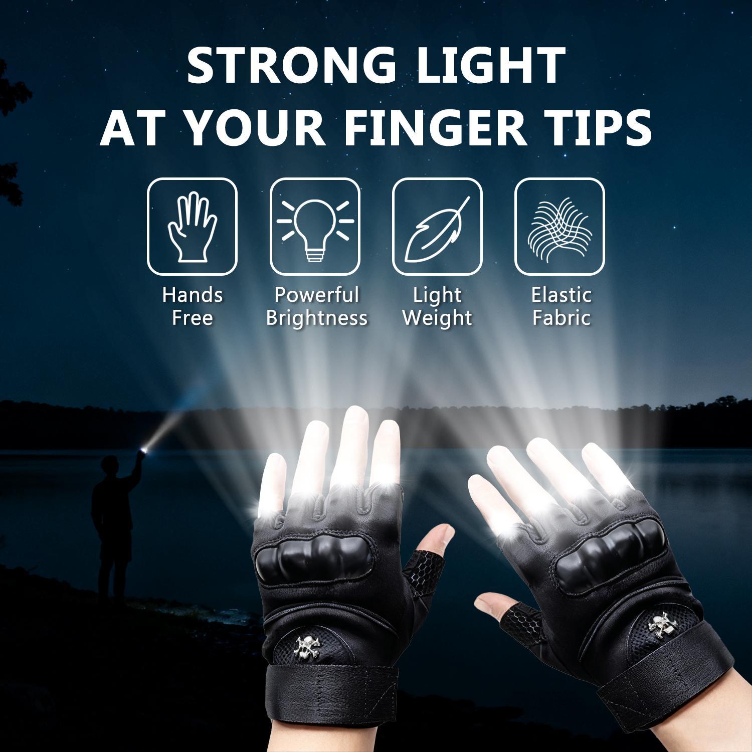 LED Flashlight Gloves,Half Finger Lighted Gloves,Adjustable Wrist Strap,Flashlight Gloves with 8 LED Cool Gadget Finger Lights for for Camping Fishing Repairing,Cycling,Running Camping,Christmas Birthday Gifts for Men and Women