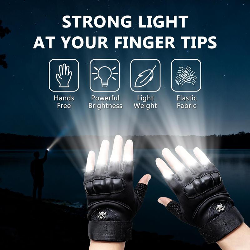 LED Flashlight Gloves,Half Finger Lighted Gloves,Adjustable Wrist Strap,Flashlight Gloves with 8 LED Cool Gadget Finger Lights for for Camping Fishing Repairing,Cycling,Running Camping,Christmas Birthday Gifts for Men and Women