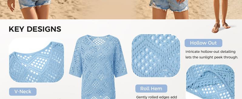 Fisoew Women's Bohemian-Inspired Beige Crochet Top with V-Neck #Springtok #TikTokShopJumpstartSale Casual Chic