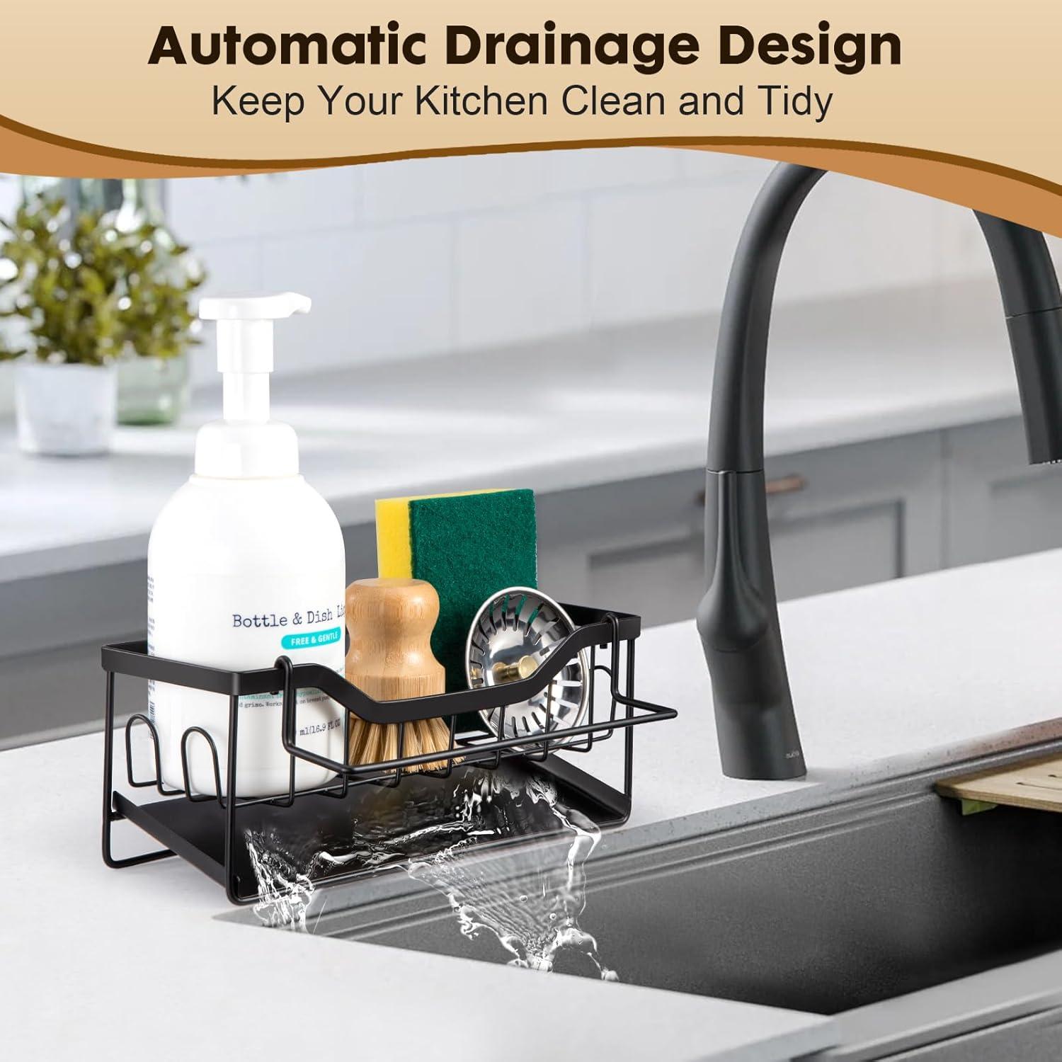 Mother’s Day Gift &Summer Gift] Kitchen Accessories Sink Drying Rack Gadgets,Stainless Metal Sponge Drain Holder,Multifunctional Storage Rack,Storage Organizer,Household Essentials,Fall Decor rustproof kitchen multifunctional kitchen organizer last-minute