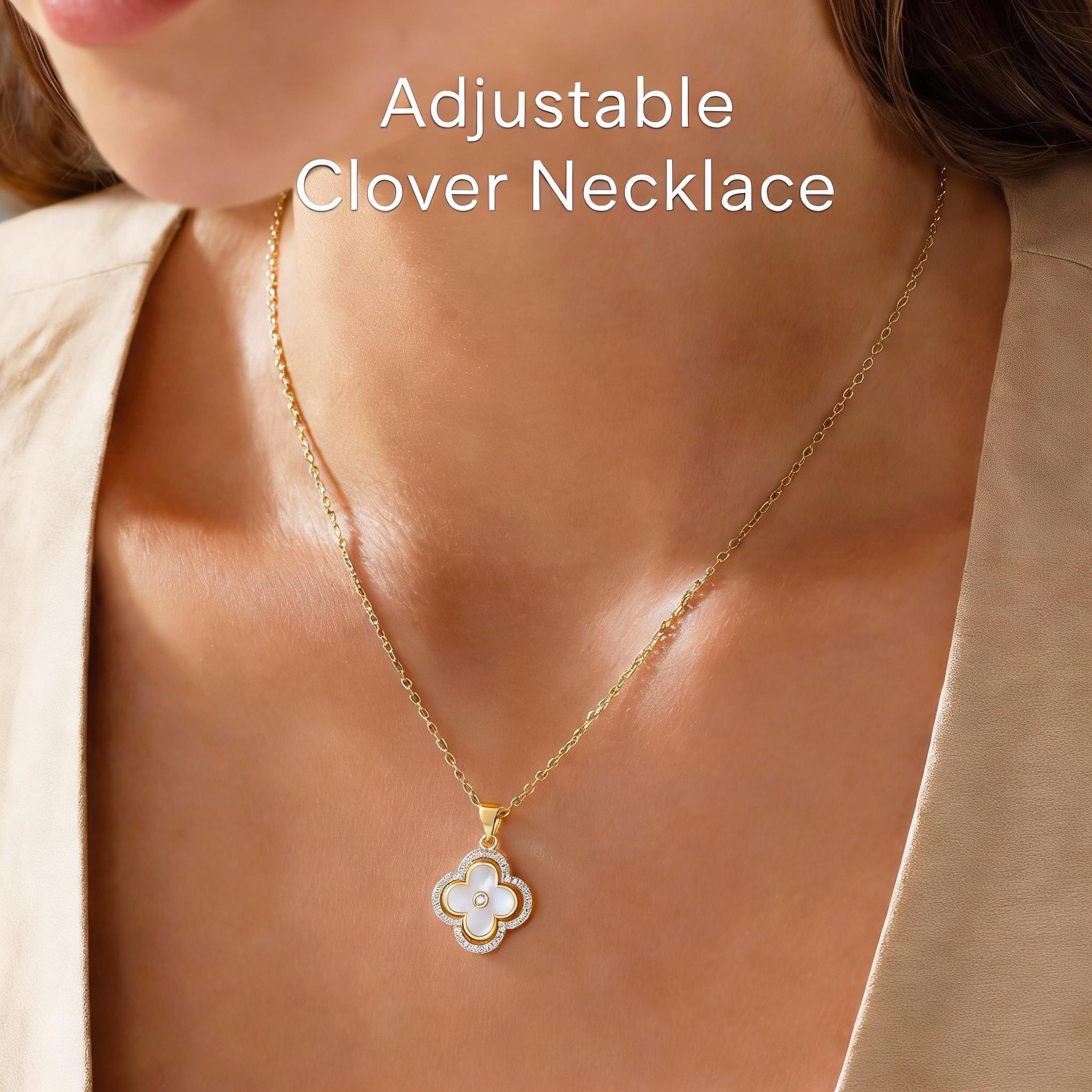 Turandoss Lucky 4-leaf Clover Necklace — CZ Sparkle, 14K Gold Plated, Valentine’s Gift for Women SpringStatements
