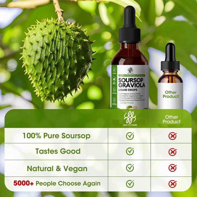 Soursop Graviola Liquid Drop for Cell Support & Regeneration, Immune System and Gut Health Support, Pure Soursop Bitters Liquid, High Absorption, Sugar/Gluten Free, Natural Flavor, 2 Fl Oz