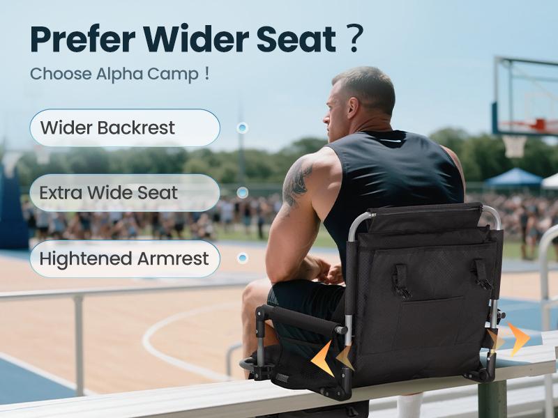 PHI VILLA Folding Stadium Seat Bleacher Chair with Cup Holder, Mesh Bag and Hide Hooks, Portable Stadium Chair with Back and Cushion Red