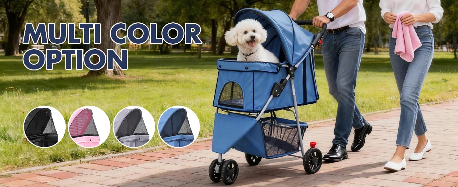 3 Wheels Pet Stroller Dog Jogging with Breathable Mesh Window, Large Storage Basket, Cup Holder, Blue