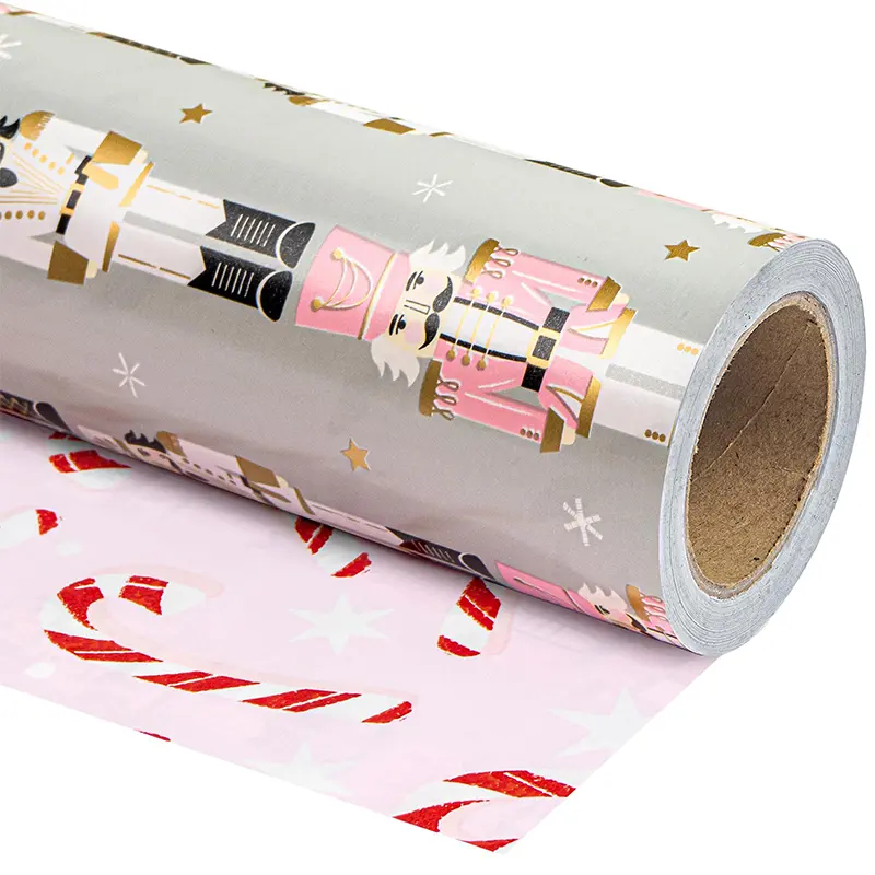 【Buy 2 Get 3 Free】WRAPAHOLIC Christmas Wrapping Paper Roll, Reversible Holiday Gift Wrap with Cute Christmas Designs, Nutcracker, Santa, Gingerbread & Gnome Patterns, Premium Paper for Family Gifts, Kids Presents & Holiday Parties 17 in x 33 ft