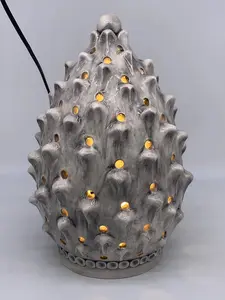 Perforated Pine Cone Lamp Caltagirone Ceramic cm H.35 L.23 Handcrafted Beige Ecru