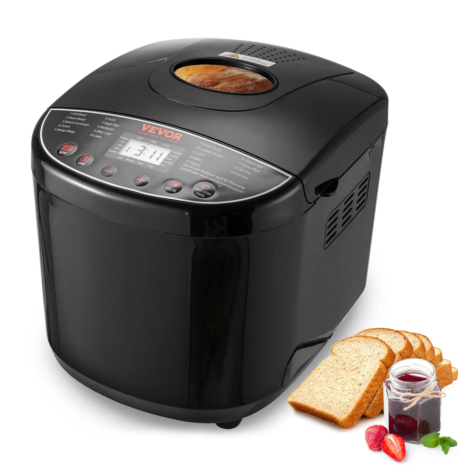 【summerfinds】VEVOR 2LB Bread Maker - 19-in-1 Automatic Compact Nonstick Dough Machine, 3 Crust Colors, Digital Control, 1LB Capacity, 0-15 Hour Delay Start, 1-Hour Keep Warm, Household Kitchen Appliance for Bread Making,home essentials