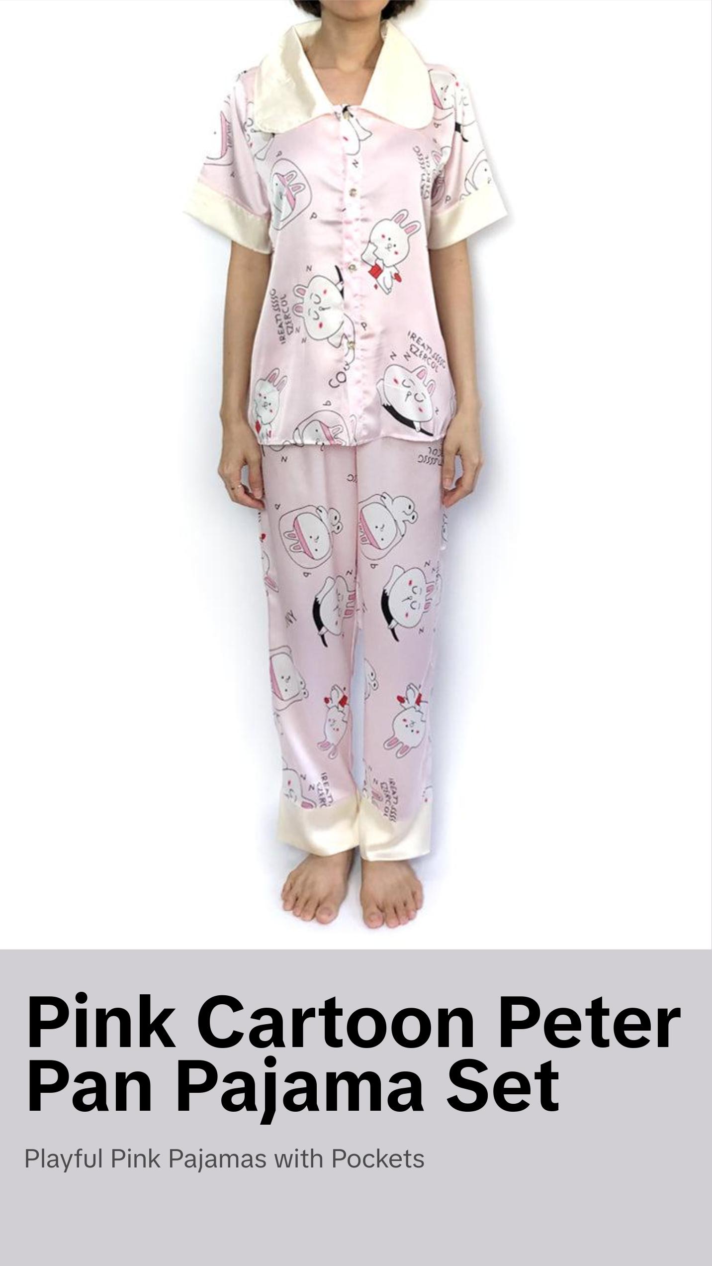 Pink Cartoon Peter Pan Collar Pajama Set
