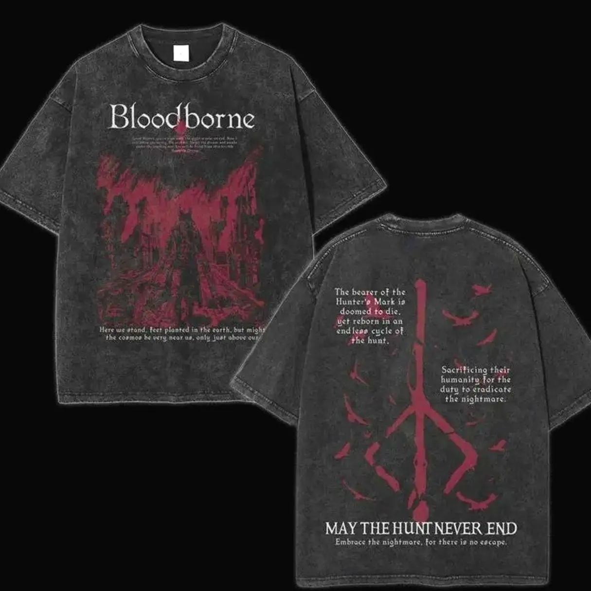 Bloodborne Vintage T-Shirt, Unisex Oversized Double Printed Lightweight Cotton Unisex Acid Washed Tee for Game Fans, Menswear Top Casual Fabric 2O6