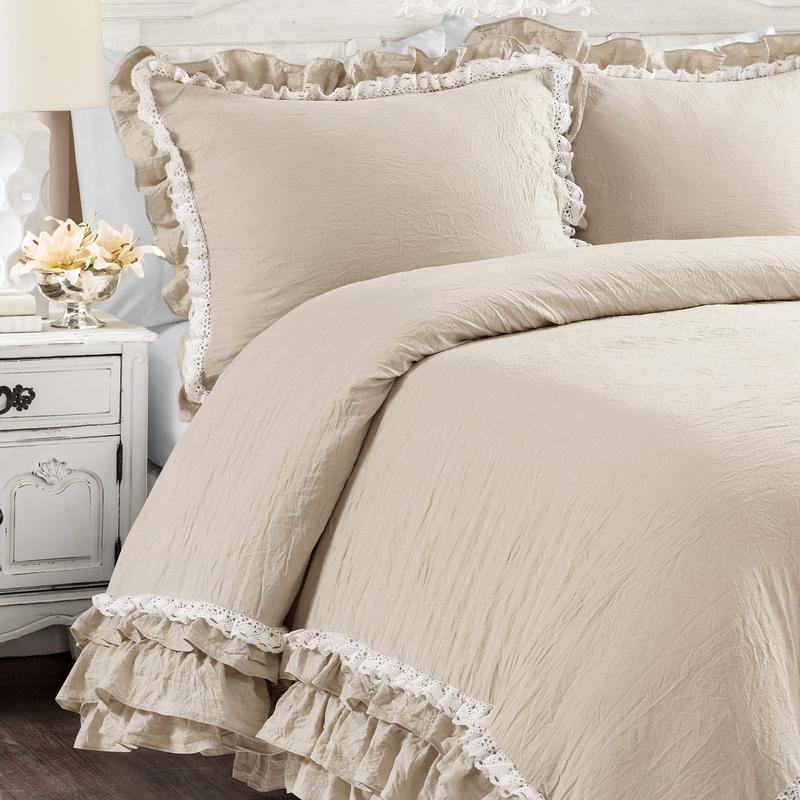 Lush Decor Ella Ruffle Lace 2 Or 3 Piece Comforter Set - Soft Luxury Quilt & Matching Pillow Shams - TWIN-XL, Full/Queen & King Sizes