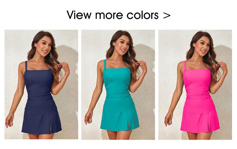 Aleumdr Women Vintage Two Piece Tankini Swimsuits Swimdress Swimming Push up Swimwear Bathing Suits Beach