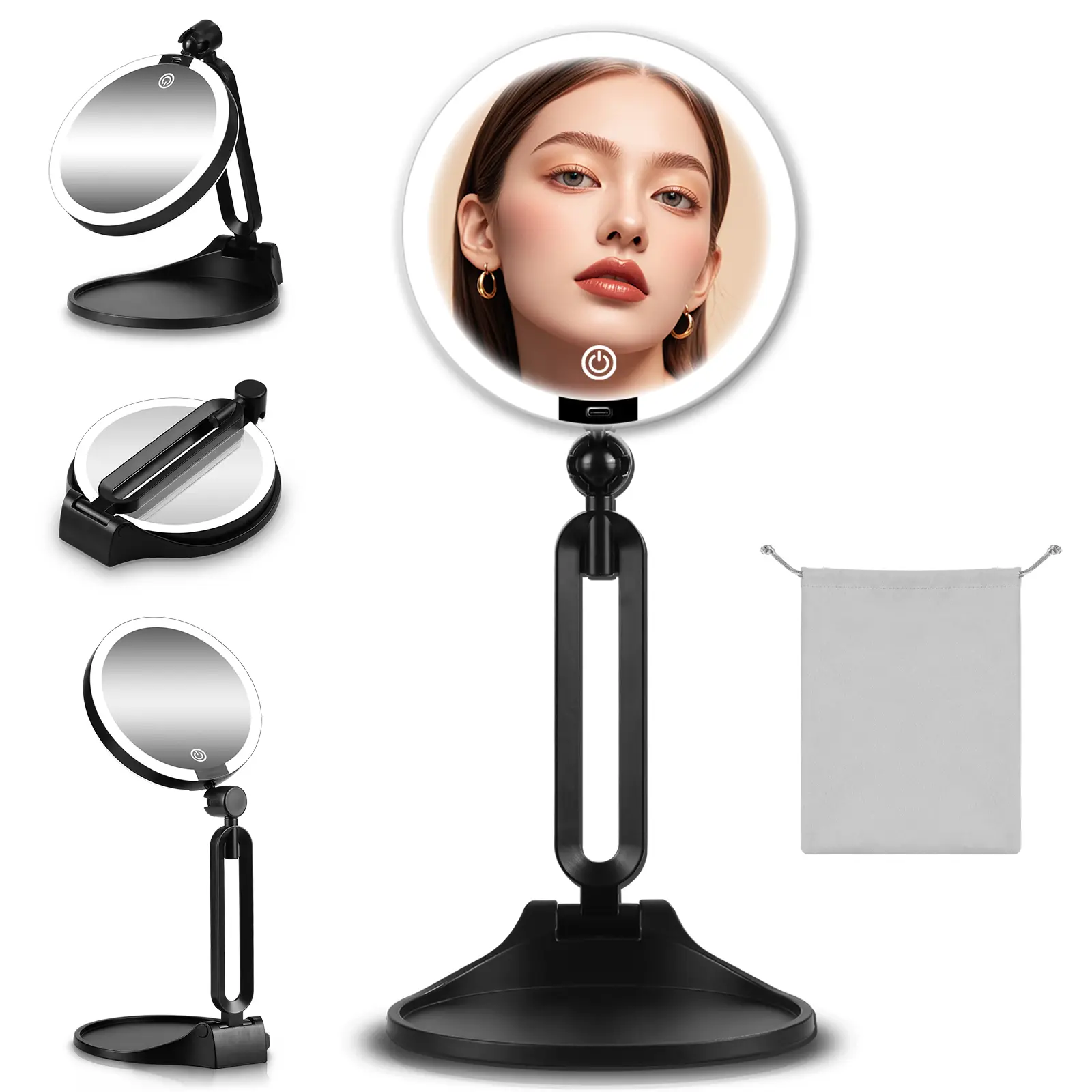 6-inch Cosmetic Magnifying Mirror with Base And Stand,1X/30X Double-sided LED Lighted Portable Mirror; FoldableAnd Adjustable Travel Mirror; for Business, Travel And Dates;Rechargeable Large-capacity Mirror; for Daily Makeup, SkinCare