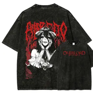 Overlord Albedo Anime Shirt, Dark Fantasy Anime Graphic Tee, Japanese Manga Streetwear T-Shirt, Vintage Washed Anime Tee, Overlord Fan Gift Shirt