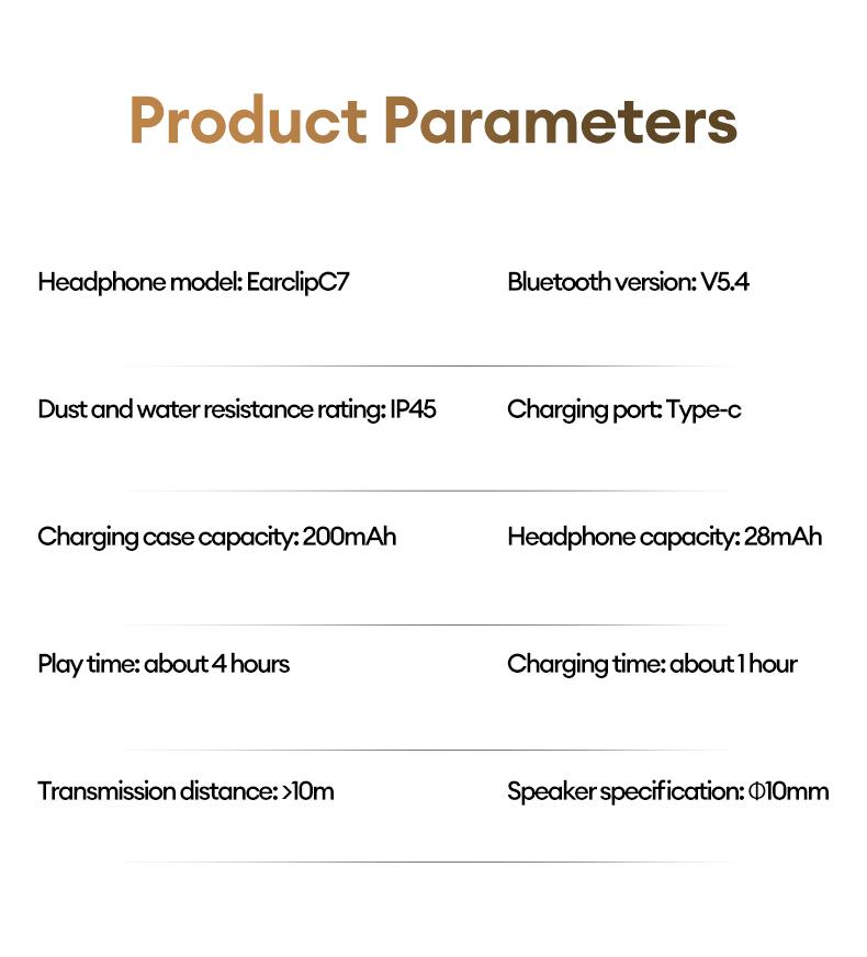 Earclip C7 Clip-on Design Wireless Earphones, Upgraded Panoramic Sound Headset, Comfortable Wearing & IPX5 Waterproof Sports Earbuds for Work, Fitness