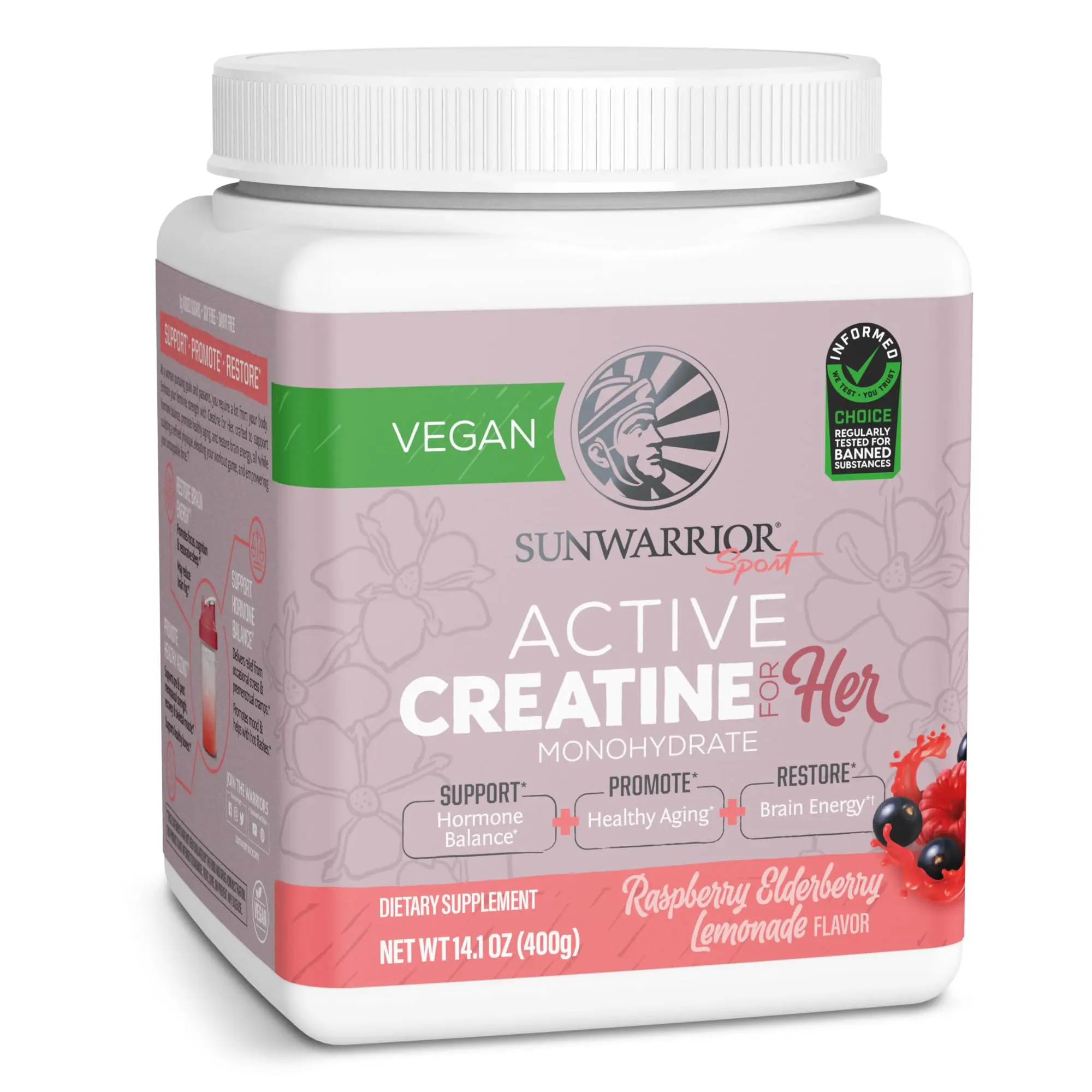 Sunwarrior Active Creatine for Her - Creatine Monohydrate Protein Powder for Women 370g - Micronized, Pre-Workout & Post-Workout Shake, Vegan, Easy to Mix - Healthcare, Supplement (50 Serve)