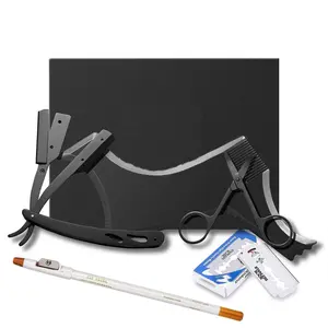 5PCS Beard Shaper, Beard Shaping Tools For Man - Include Professional Straight Edge Razor,Template Guide,Blades,Barber Pencil And Stainless Steel Scissors