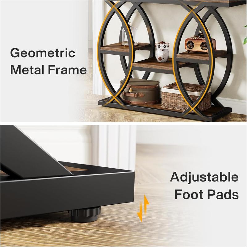 LITTLE TREE 39.4" Console Table, Industrial 4-Tier Sofa Table Entryway Table with Storage Shelves, Narrow Wood Accent Tables with Metal Frame for Small Spaces, Hallway, Foyer