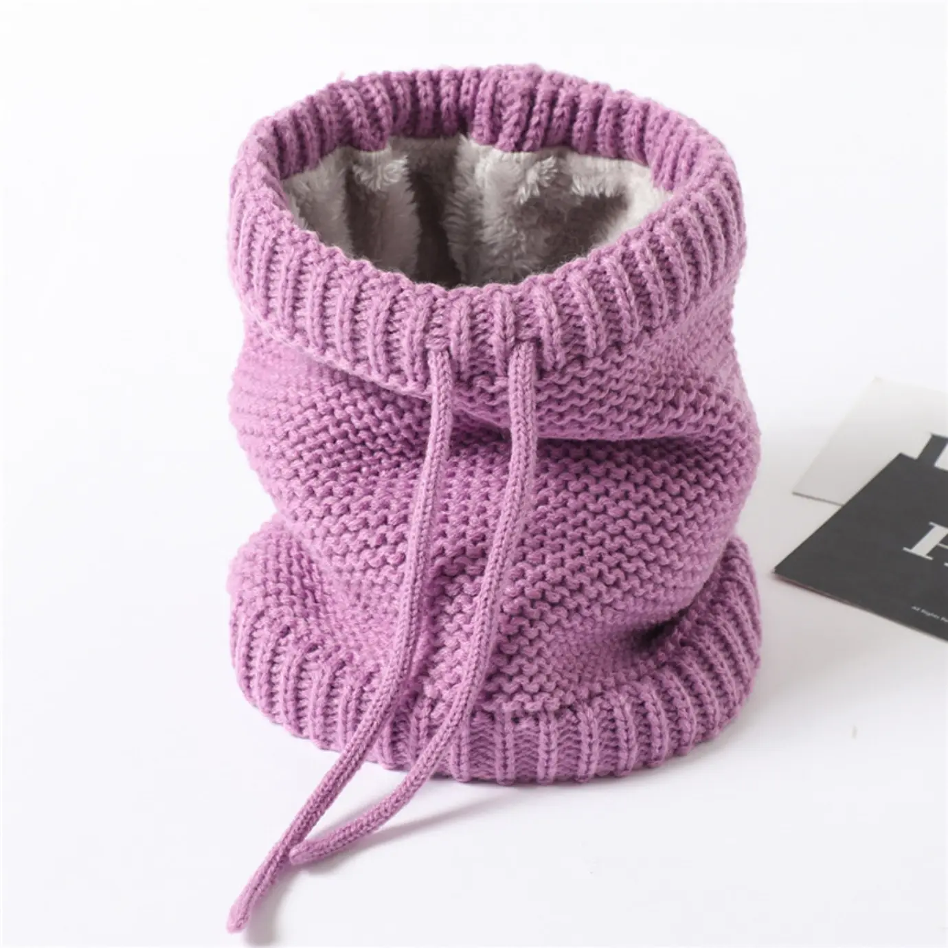 Women's Velvet Knit Scarf, Solid Color Winter Neck Warmer with Adjustable Drawstring, Soft Warm Decorative Accessory, Soft Warm Shawl, Scarf Style