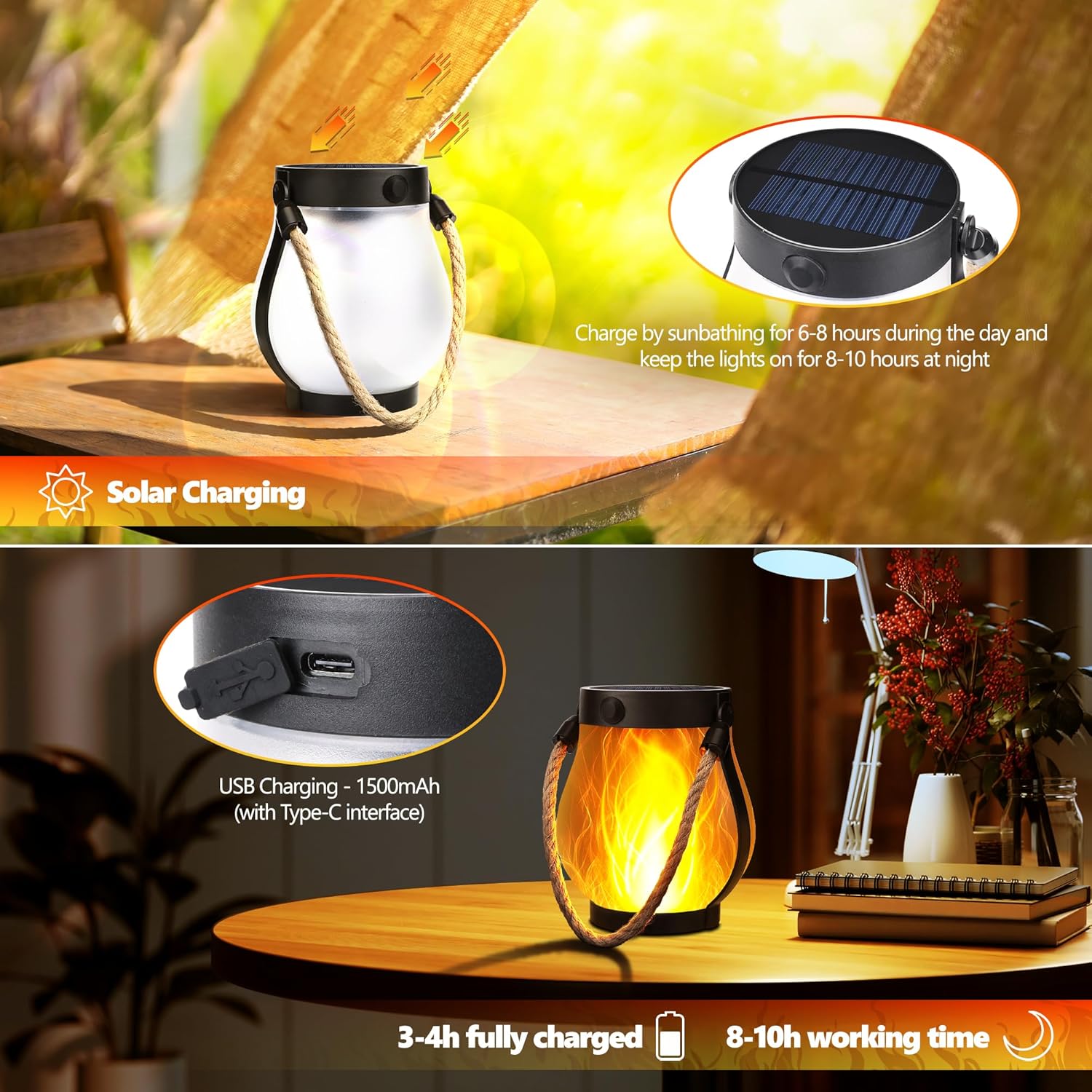 BougeRV 5.5 inch Solar Lantern Outdoor Lights 2025 new, Upgraded Flickering Flame Solar Lantern Outdoor Waterproof Lights, Solar Lanterns for Patio Garden Decoration, Flame Garden Lanterns for Outdoor Patio Trail Decorations, Holiday Decoration