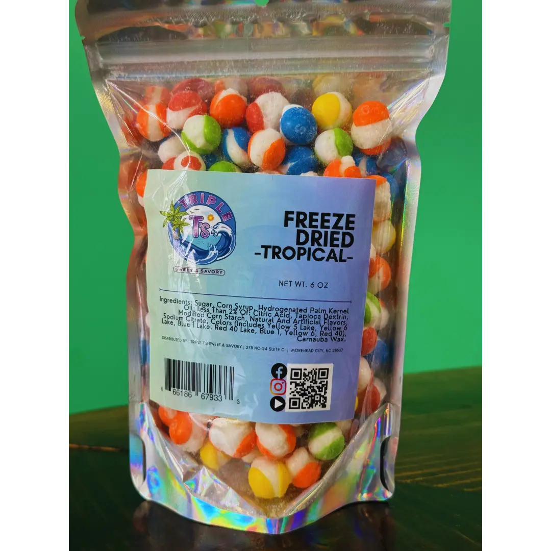 Triple T's Sweet & Savory Freeze Dried Tropical Skittlers - Pineapple, Banana, Mango, Kiwi Flavors - Snack