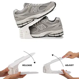 Shoe Slots Organizer for Closet Organization, 11 Pack Adjustable Shoe Stacker Space Saver,Double Layer Shoe Rack Organizer Holder with 4 Different Height (White)