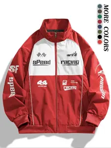 Men'S Colorblock Letter Print Zip up Jacket, Regular Fit Casual Pocket Funnel Neck Windproof Outerwear for Daily Wear, Men'S Clothes for All Seasons, Coats