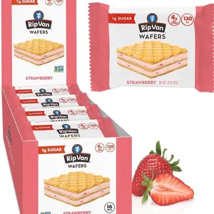 Rip Van Wafels Strawberry wafels Healthy Snacks Non-GMO Keto Friendly Office Snacks Low Sugar 3g Low Calorie 16 pack