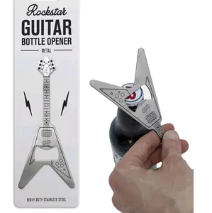 Suck UK Guitar Bottle Opener - Heavy Duty Stainless Steel Flat Bar Blade- Beer Cap Remover | Pub & Home Bar Accessory - Pocket Size Kitchen Gadgets - Novelty Gift for Men & Music Lovers - Metal Rock