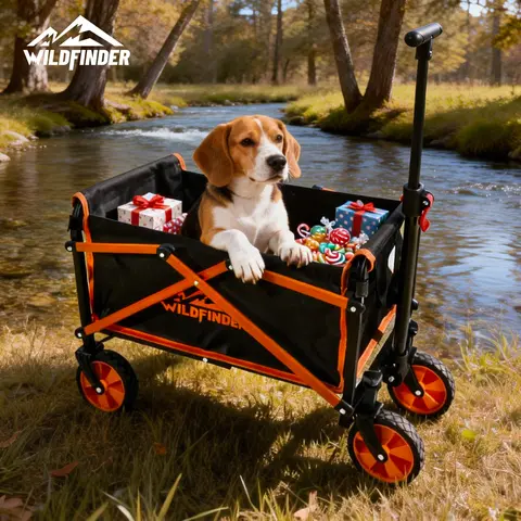 WildFinder Collapsible Folding Wagon Cart - 330lbs Capacity Alloy Steel 4-Wheeled Trolley with Adjustable Angle Drawbar, 23''x14''x12'' Portable Utility Wagon for Adults, Seniors, Camping, Child Transport, Outdoor Gardening, Grocery Hauling