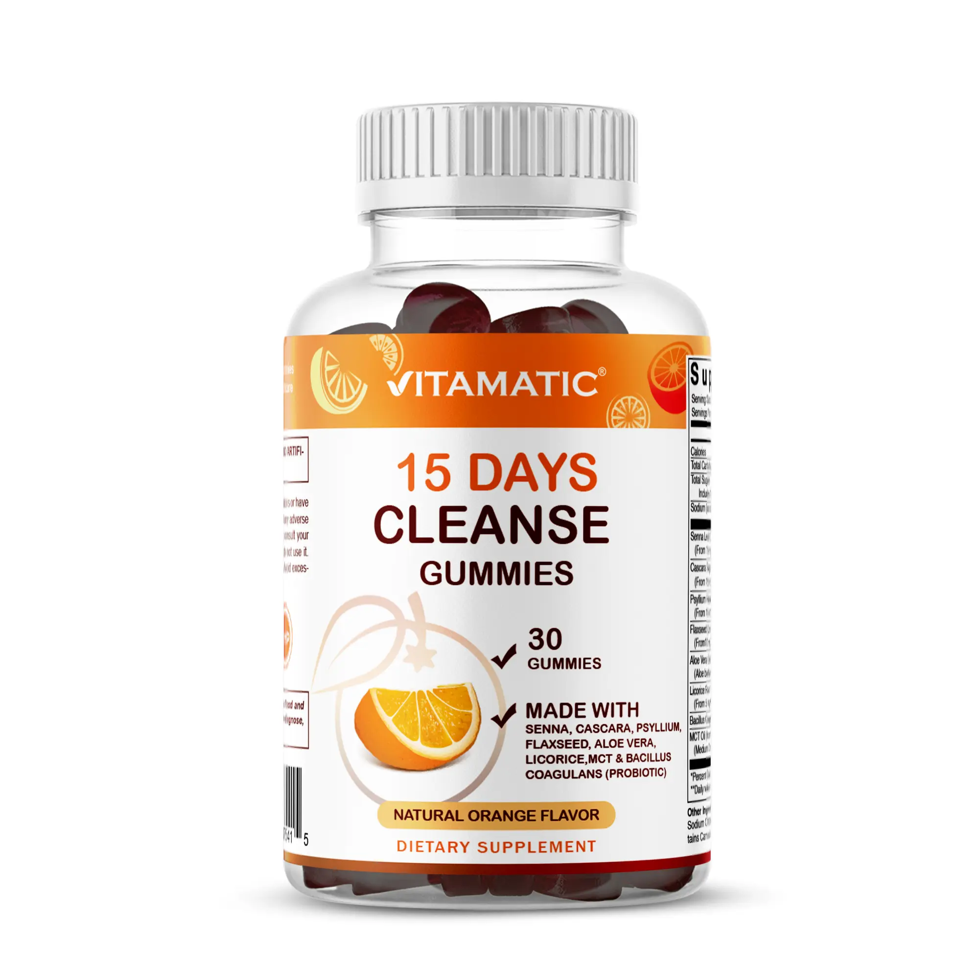 Vitamatic 15-Day Natural Gut Health Cleanse Jelly Gummies - Gluten-Free, Dairy-Free Digestive Wellness Gummies with Fiber Foods, Probiotic Support, Senna, Cascara, Psyllium, Flaxseed, Aloe Vera, Licorice, MCT Detox Supplement for Selfcare