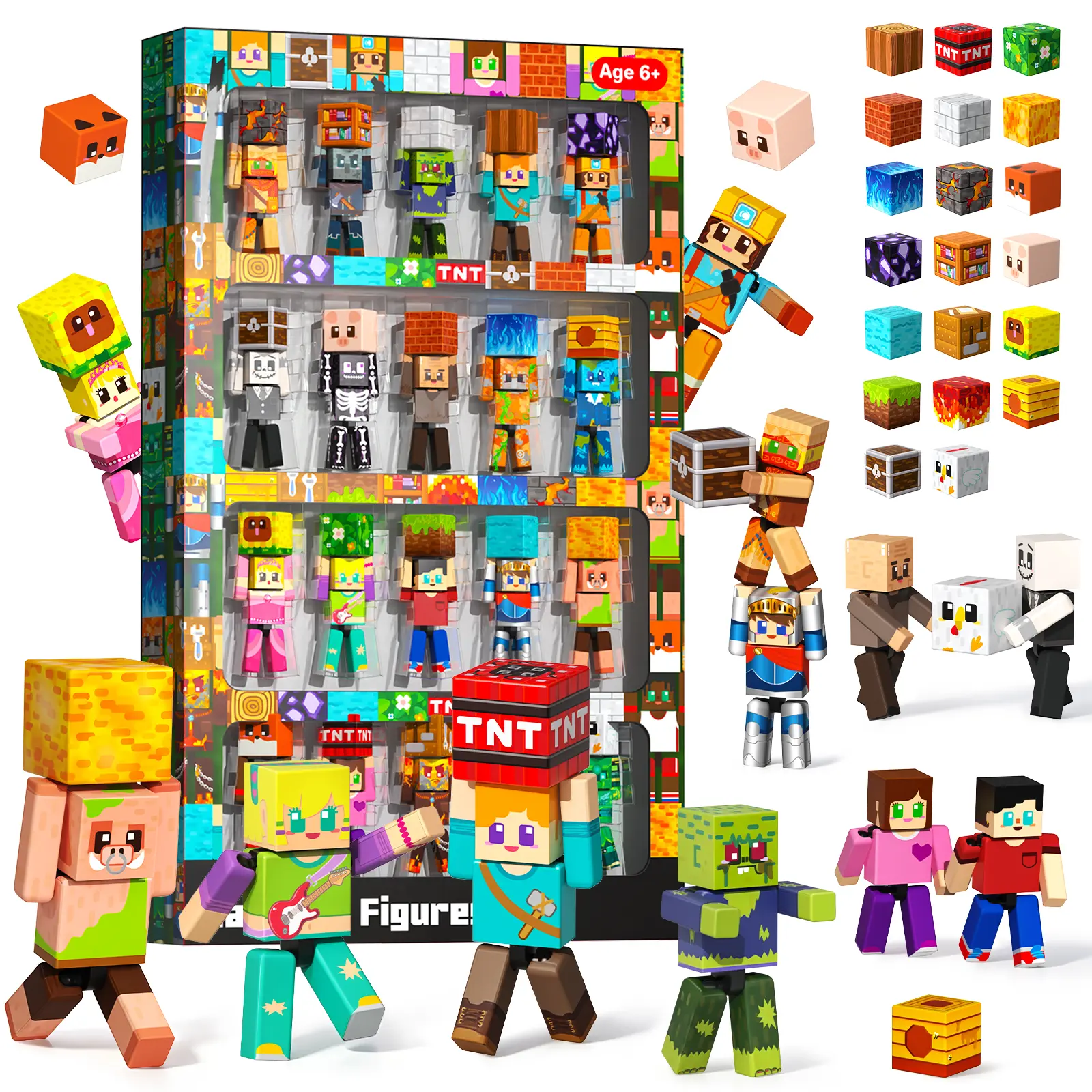 Magnetic Building Blocks - 20 Pcs Magnetic Action Figures Playset, Magnetic Building Block Toys with Magnetic Cubes, 360° Rotating Arms and Legs, Creative Play Set for Kids 6+, Birthday Gifts for Boys Girls