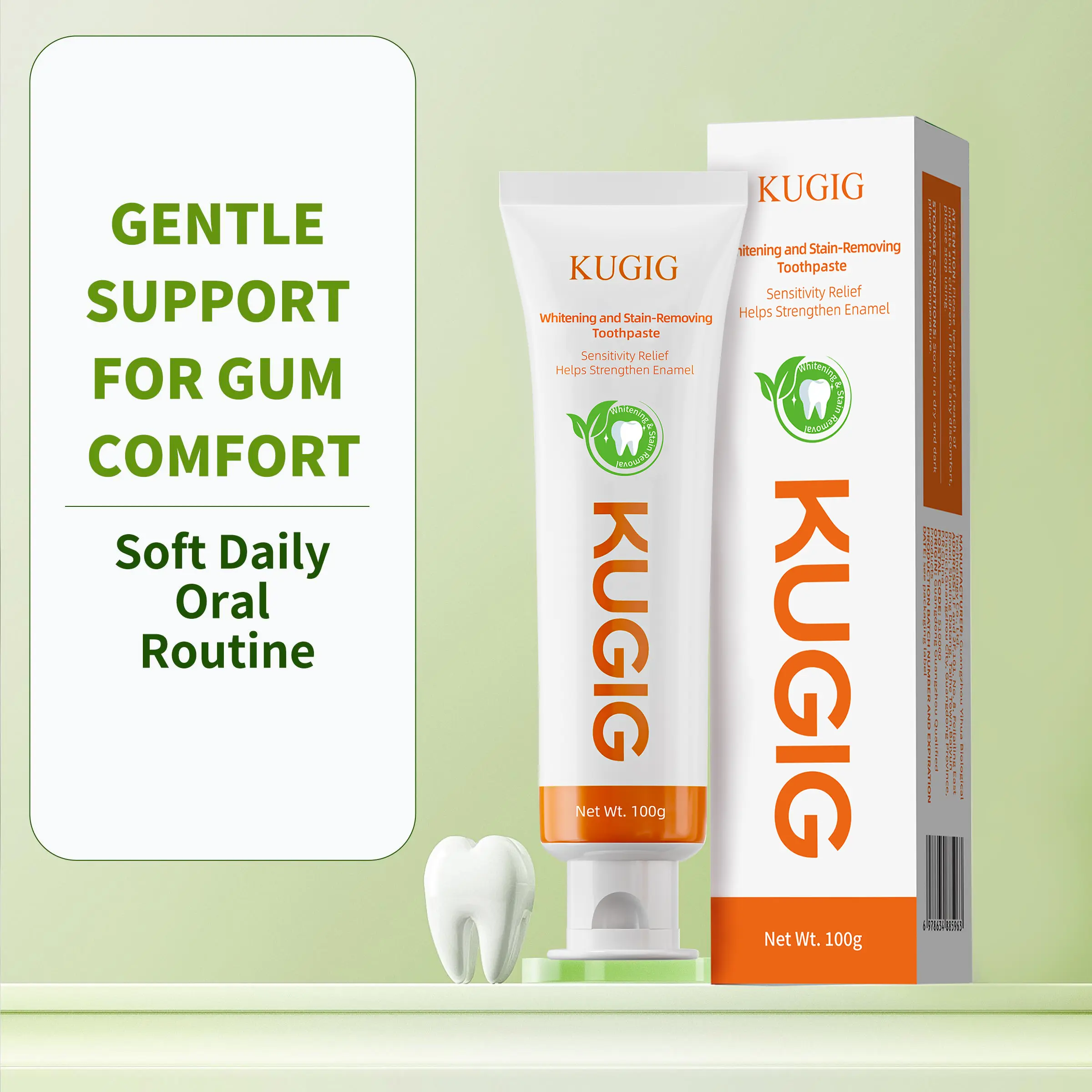 KUGIG Sensitive Teeth Toothpaste - Kugig Pasta Dental, Peppermint Flavor, Mild Enamel-Friendly Formula, Easy on Teeth, Sensitive Gums Care, Plaque Reduction, Fresh Breath Support
